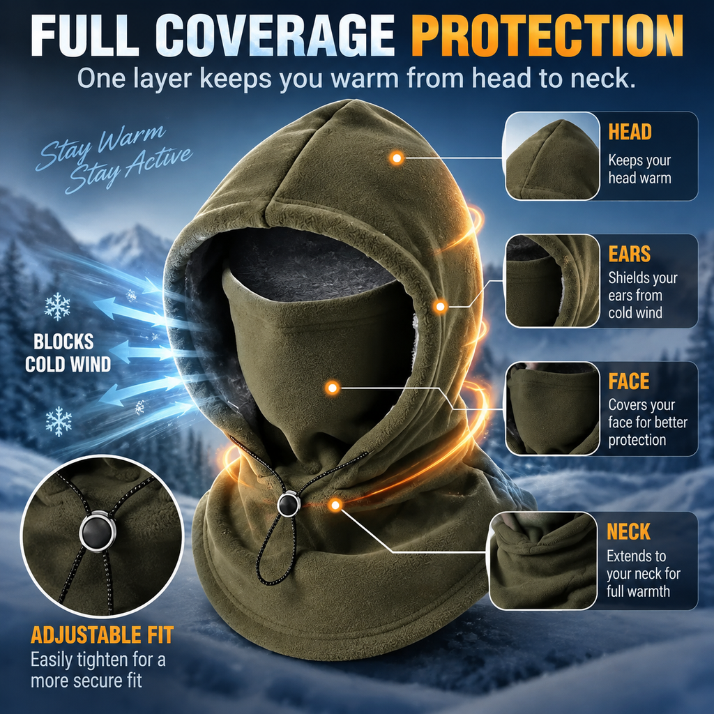 🥶 Fleece-balaclava – fuld beskyttelse af ansigt & hals til vinterens udendørs eventyr