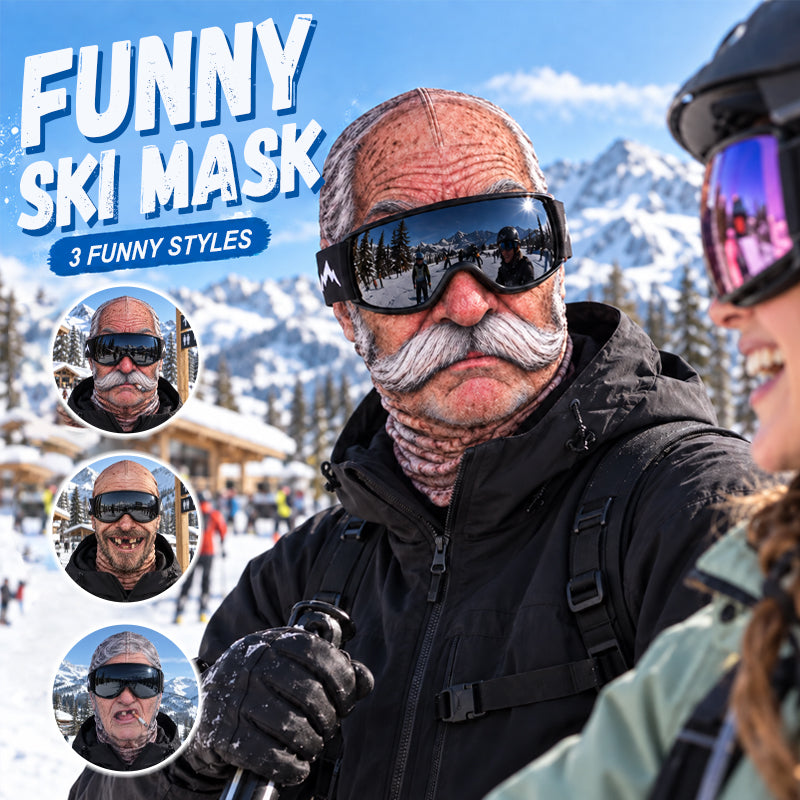 🎭😂 Sjov realistisk ansigts-skimaske – skæg vinterfestgear til udendørs grupper ❄️🎉
