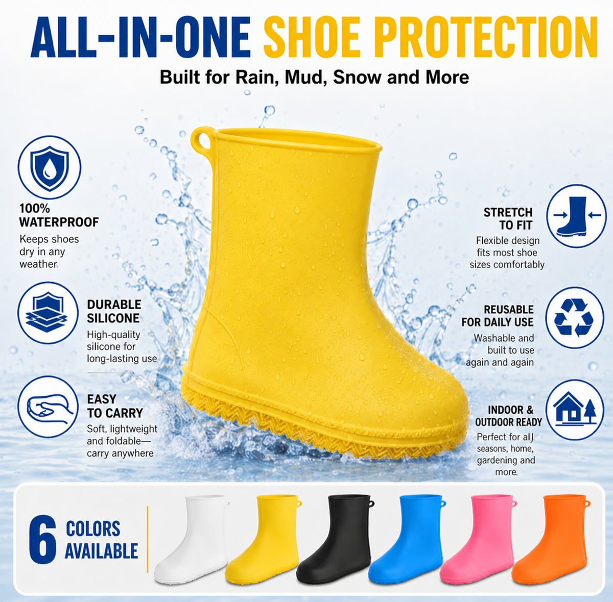 Stop Natte Sneakers! Kraftige regnoversko — anti-slip & foldbare i din tas 🌧️