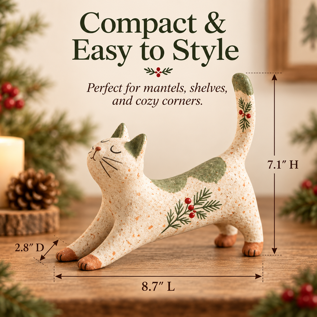 🐈🎄 Skovens julekattefigur — en hyggelig lille skovven til dit julehjem.