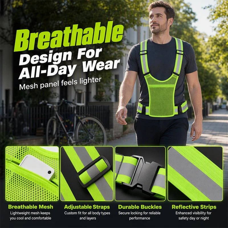 🦺 Refleksvest med høj synlighed – justerbar til løb & arbejde 🏃‍♂️🔧