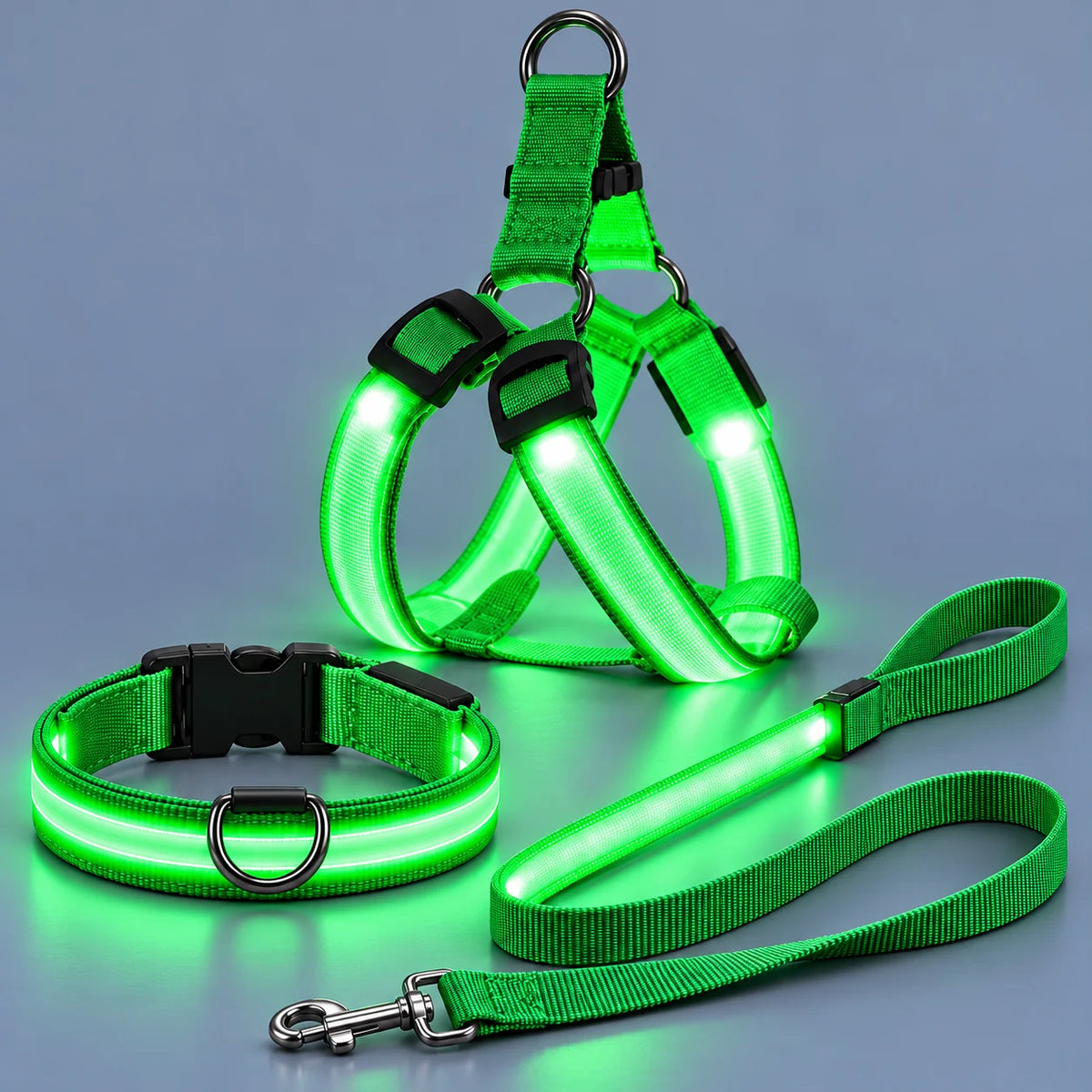 🐾✨ LED-oplyst hundesele og line-sæt