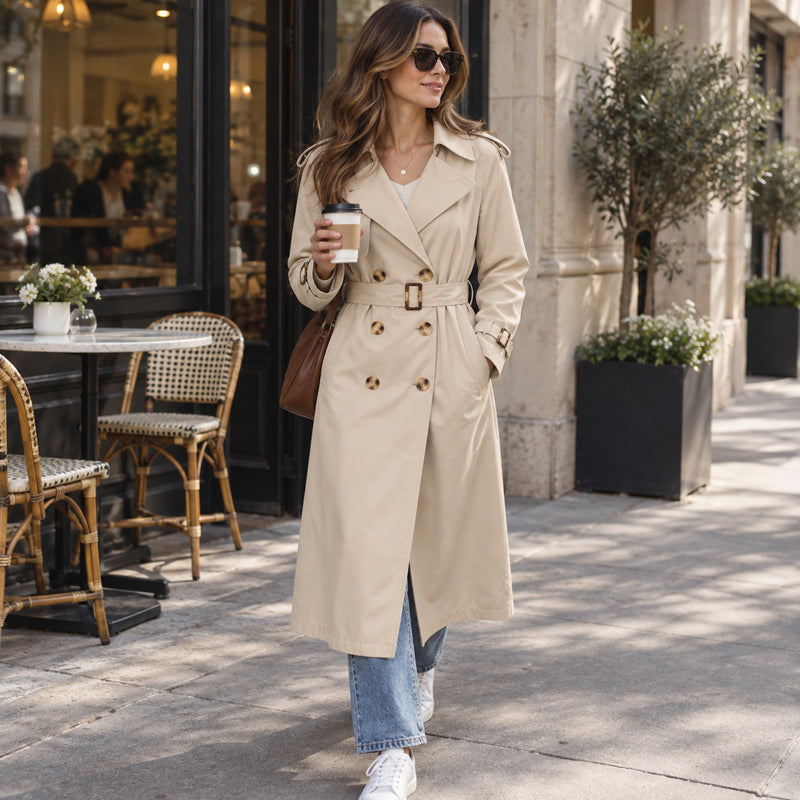 🧥 Klassisk dobbeltradet trenchcoat til kvinder ✨