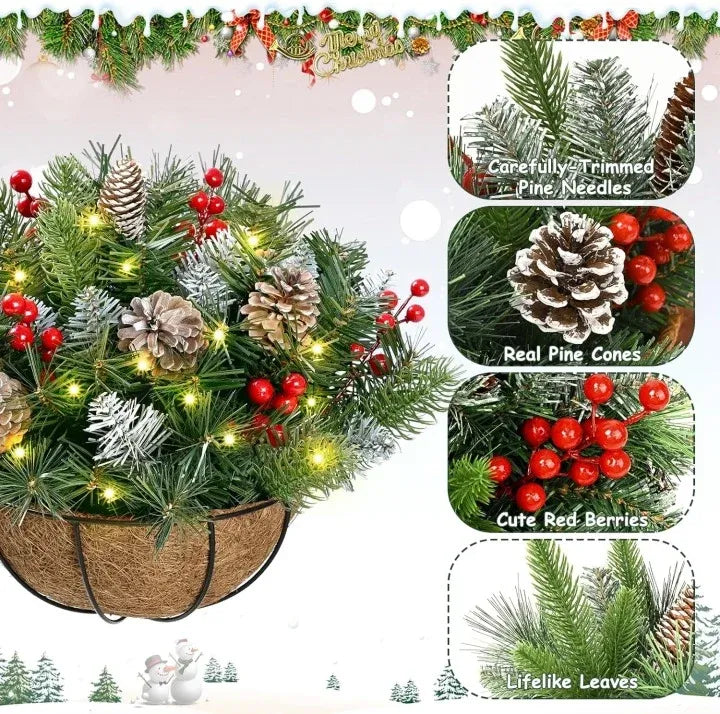 🎄 Julehotsalg 🏆 Forbelyst kunstig julehængekurv