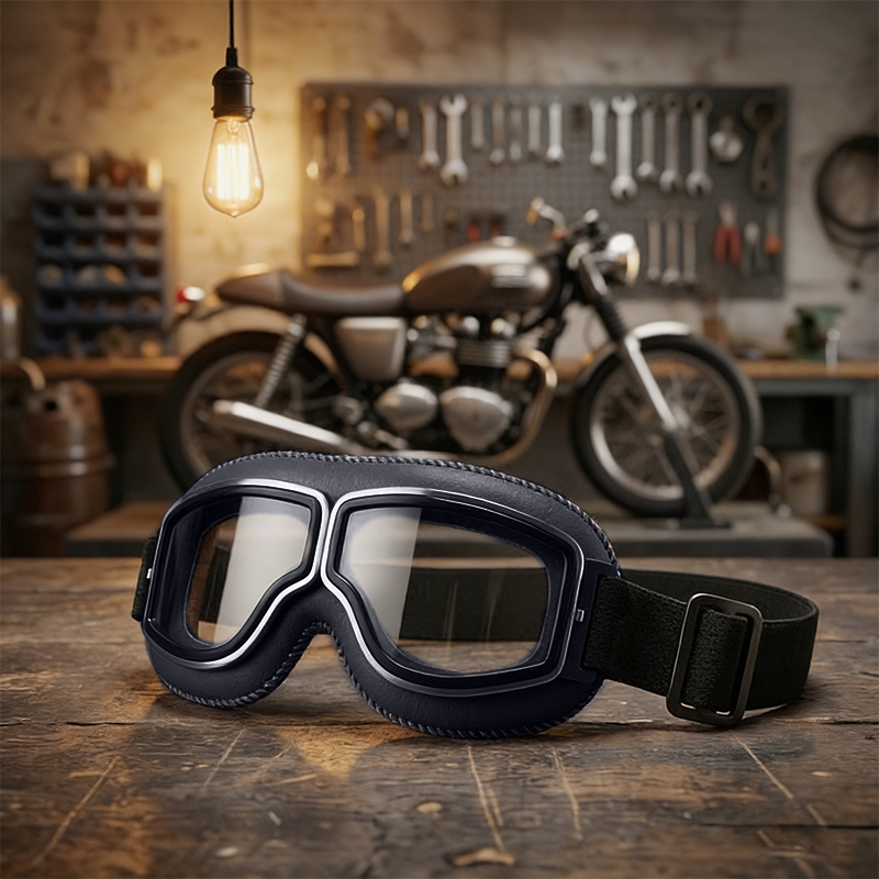 🕶️OTG vintage motorcykelbriller  – passer over briller, anti-slip rem & UV400