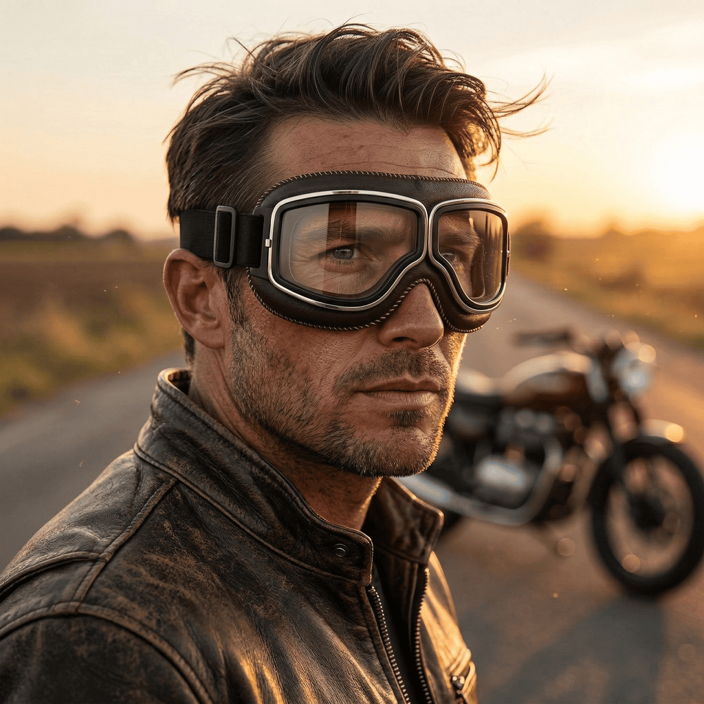 🕶️OTG vintage motorcykelbriller  – passer over briller, anti-slip rem & UV400