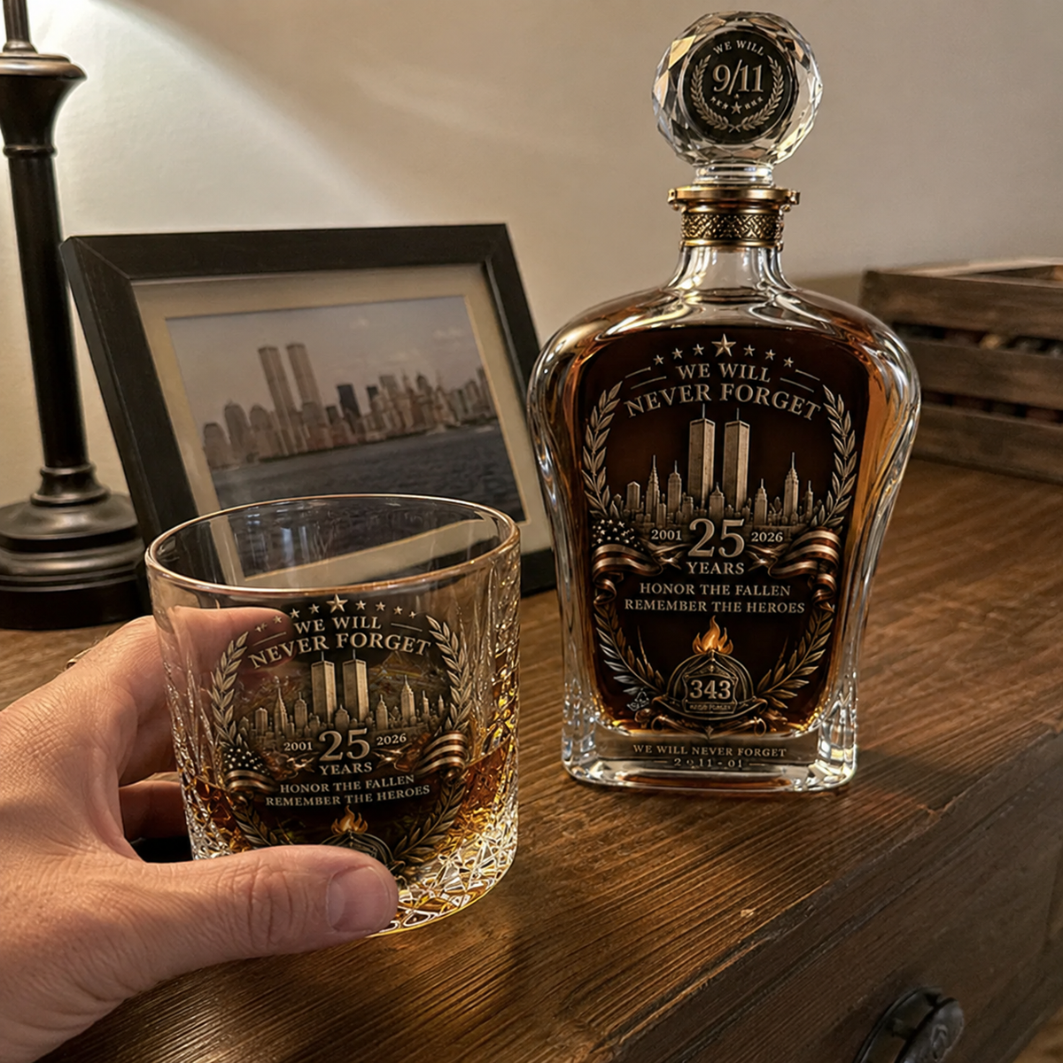 🕯️ 9/11 25-års mindedags whisky-decanter-sæt — en varig hyldest til 343 helte