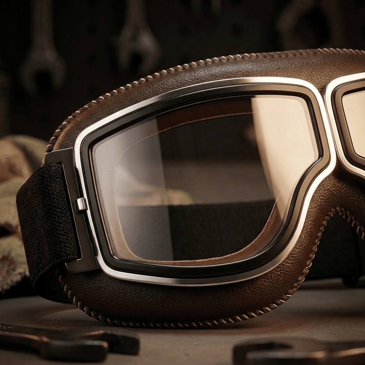 🕶️OTG vintage motorcykelbriller  – passer over briller, anti-slip rem & UV400