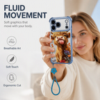 🐮🌸 Highland Cattle-kunstigt telefoncover – farverigt beskyttelsescover med matchende håndledsrem