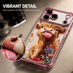 🐮🌸 Highland Cattle-kunstigt telefoncover – farverigt beskyttelsescover med matchende håndledsrem