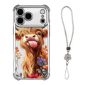 🐮🌸 Highland Cattle-kunstigt telefoncover – farverigt beskyttelsescover med matchende håndledsrem